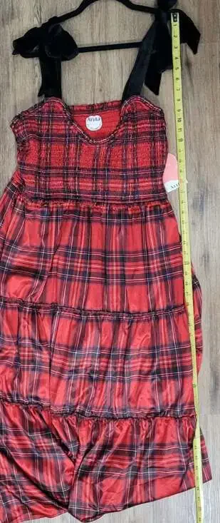 Arula size 2X red Plaid dress with black velvet shoulder ties‎ NWT - Picture 5 of 8